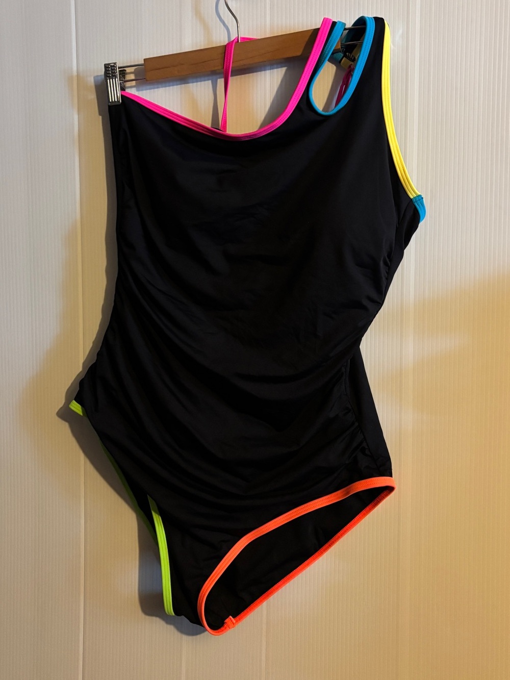 Holipick Black One-Piece Swimsuit with Neon Trim size XL